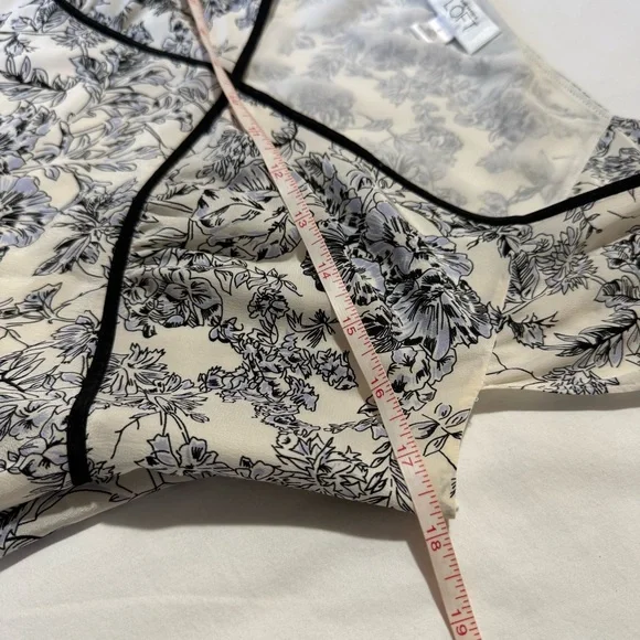 LOFT 90s Silk Babydoll Floral MIDI Dress Sz 6 Black White Blue Flowy Fairy Y2K - Picture 10 of 12